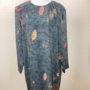 Willi of California Maxi Gray, Brown & Red Lg Sleeve Lined Dress Sz 3X (22W-24W)